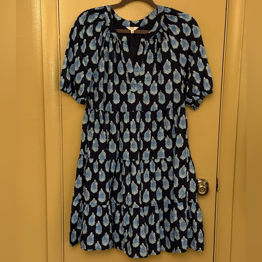 Crown & Ivy Navy Blue Dress with Blue Paisley Design
